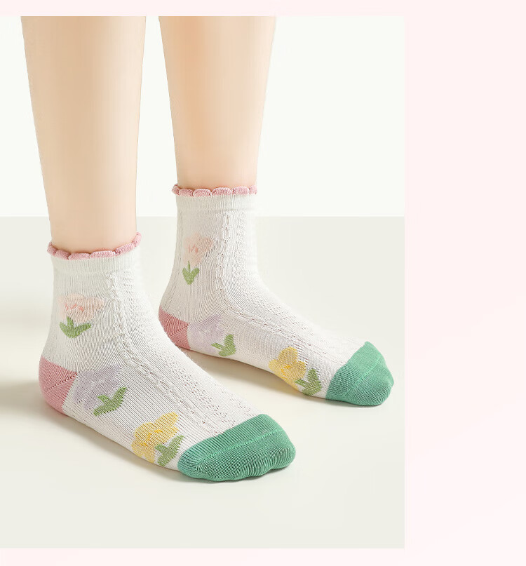 Bingxuemumian Children's Socks, Girls' Mid-Calf Cotton Socks for Spring, Autumn And Winter, 6 Pairs, Breathable, Suitable for Small to Big Kids, Versatile Lace Short Socks for Students 13