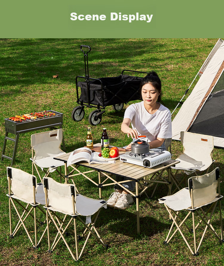 Suncojia Outdoor Portable Folding Table And Chair Set, Egg Roll Table, Multifunctional Outdoor Table And Chair 7-Piece Set 8