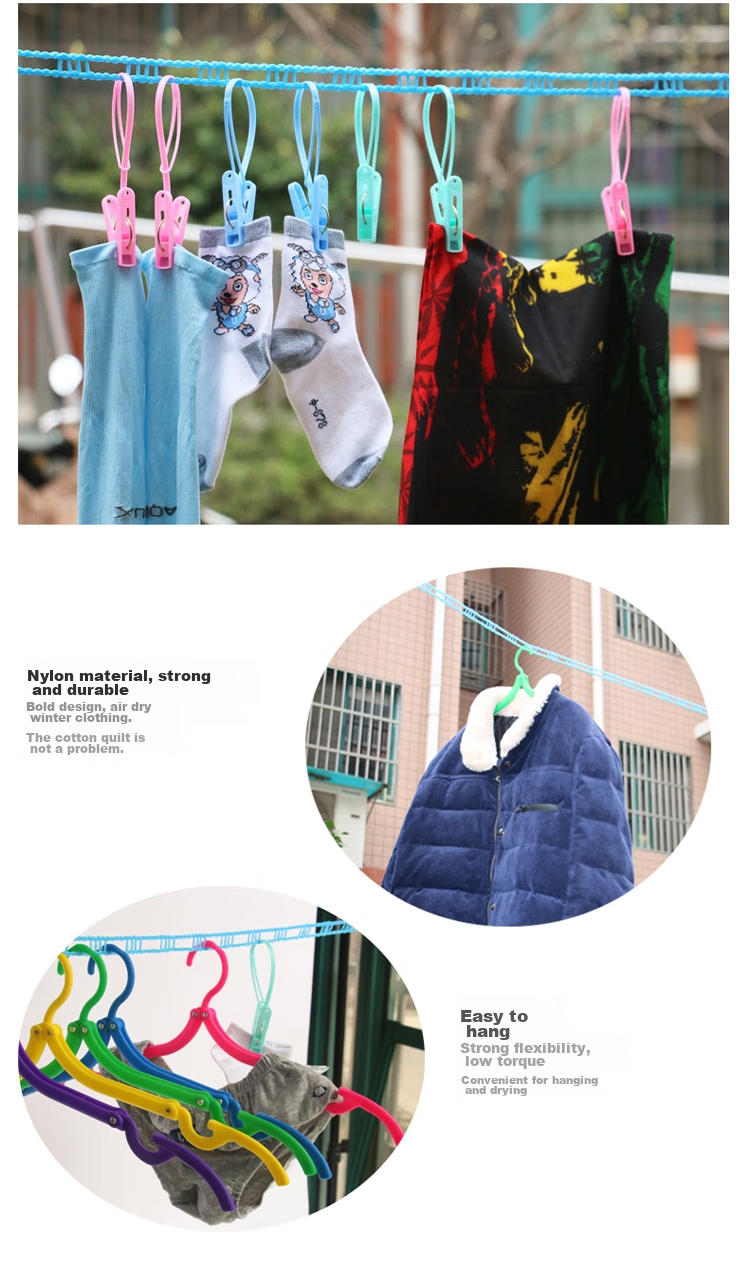 JAJALIN Clothesline Outdoor Travel 10M Windproof Clothesline for Dorm Balcony Drying Quilt Clothes Rope Random Color 9