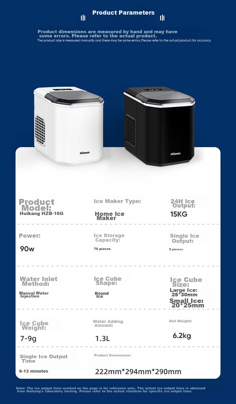 Hicon Ice Maker for Home Use, Small Dormitory Ice Machine, 15KG Bullet Ice, Automatic Cleaning, UV Disinfection + Antibacterial Inner Tank, Home Use Handheld Ice Maker, Ice Cube Maker 14