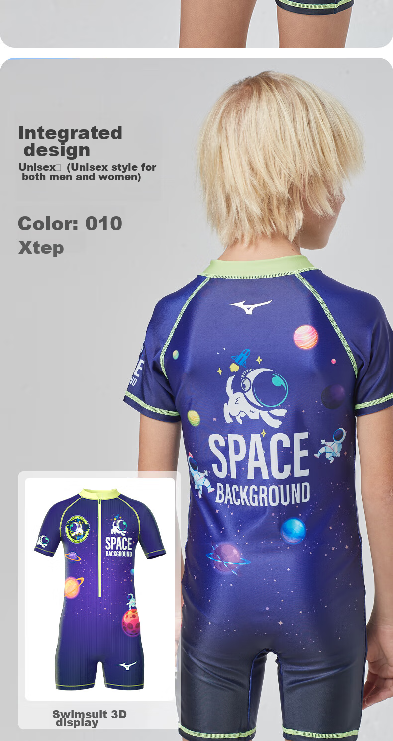 MIZUNO Kids Boys One-Piece Short Sleeve Surfing Swimsuit Student Training Quick-Dry Hot Spring Swimwear A1405 Planet 150 7