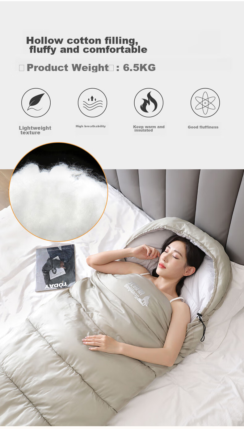 BeiJiLang Crystal Fleece Sleeping Bag Thickened Autumn Winter Outdoor Camping Car Nap Anti-Kick Warm Single Sleeping Bag Cold Resistant Quilt 3
