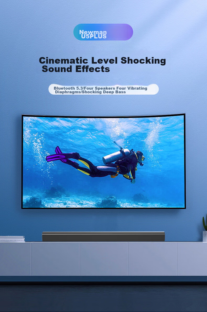 Newmine U5PLUS TV Soundbar, Home Theater System, Living Room Wireless Bluetooth Speaker, Subwoofer, Surround Soundbar, Computer Speakers, PS5 Compatible 2