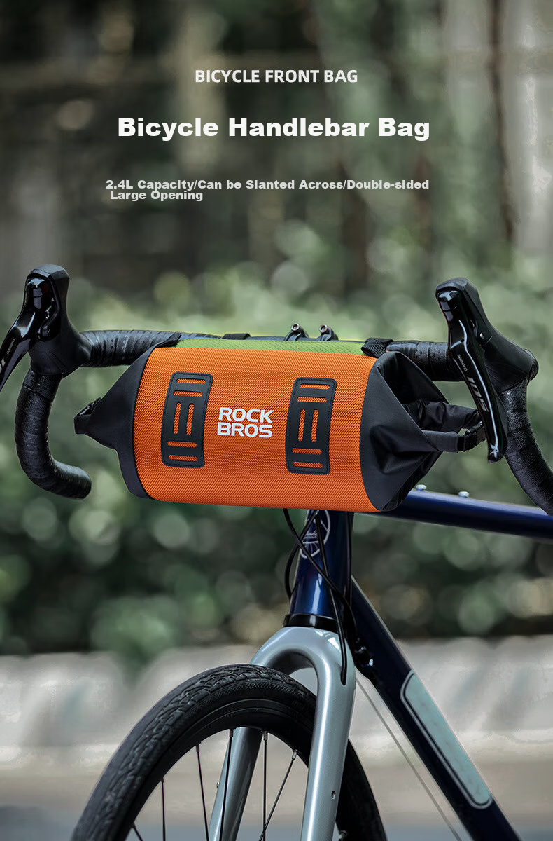 ROCKBROS Bicycle Handlebar Bag, Front Handlebar Bag, Stem Bag, Gravel Road Mountain Bike Front Bag Accessory, Black And Orange Color 1