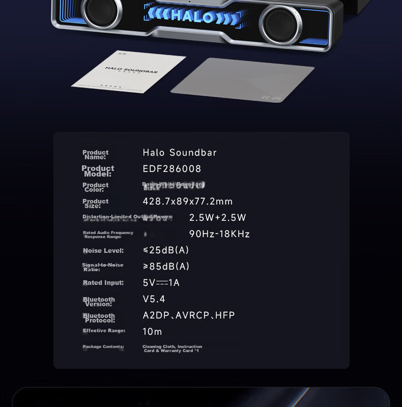 Manbuzhehuazai Halo Soundbar Max Computer Speakers, Bluetooth 5.4 Subwoofer, Gaming Desktop Long Bar Speaker, Wired Speaker, Soundbar, Poxiao White 13