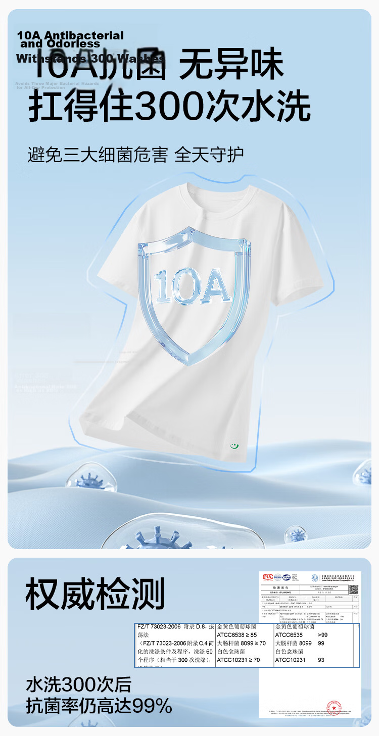 Jingshuran JD Private Brand Cotton 10A Antibacterial Xinjiang Cotton Men's Short Sleeve Base T-Shirt White XL 6