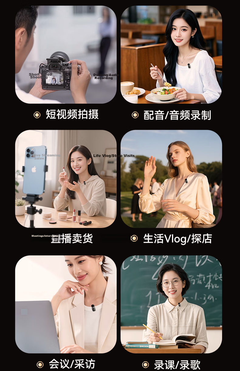 Zhiguozhe [TOP Ranked No.1] Clip-on Microphone Wireless Mini Noise-Canceling Live Streaming Microphone for Mobile Phone, Dual Channel, Complete Set for Video Recording and Broadcasting 4