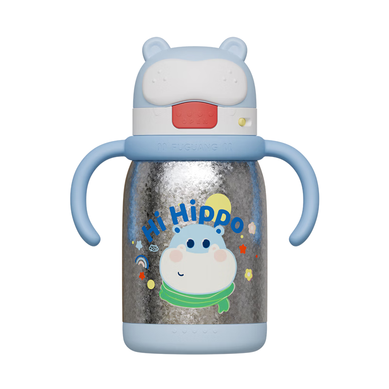 FGA Fugang Children's Day Insulated Cup Infant Toddler Drinking Cup Pure Titanium Inner and Outer Water Bottle Milk Powder Straw with Strap Blue 350ml