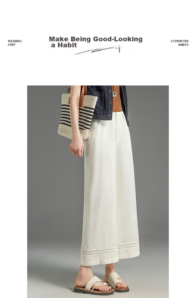 Demana [100 Lyocell] Summer Cropped Pants Simple Style Lace Splicing Straight Loose Slim Casual Pants for Women 8