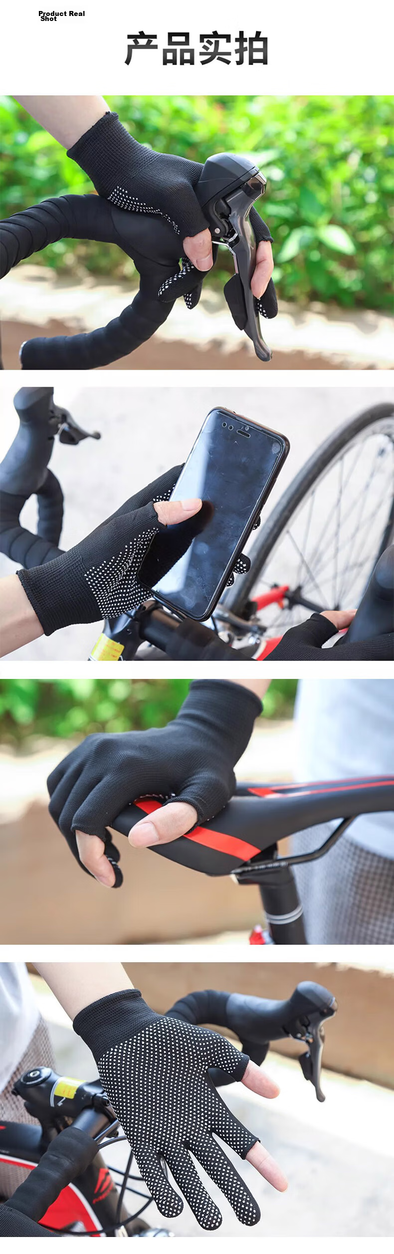 Qutong Precision Dispensing Two-Finger Labor Protection Gloves 10 Pairs 13-Gauge Nylon PVC Dot Anti-Slip Wear-Resistant Summer Sun Protection One Size Black for Delivery Sorting Packing Work Cycling F 8