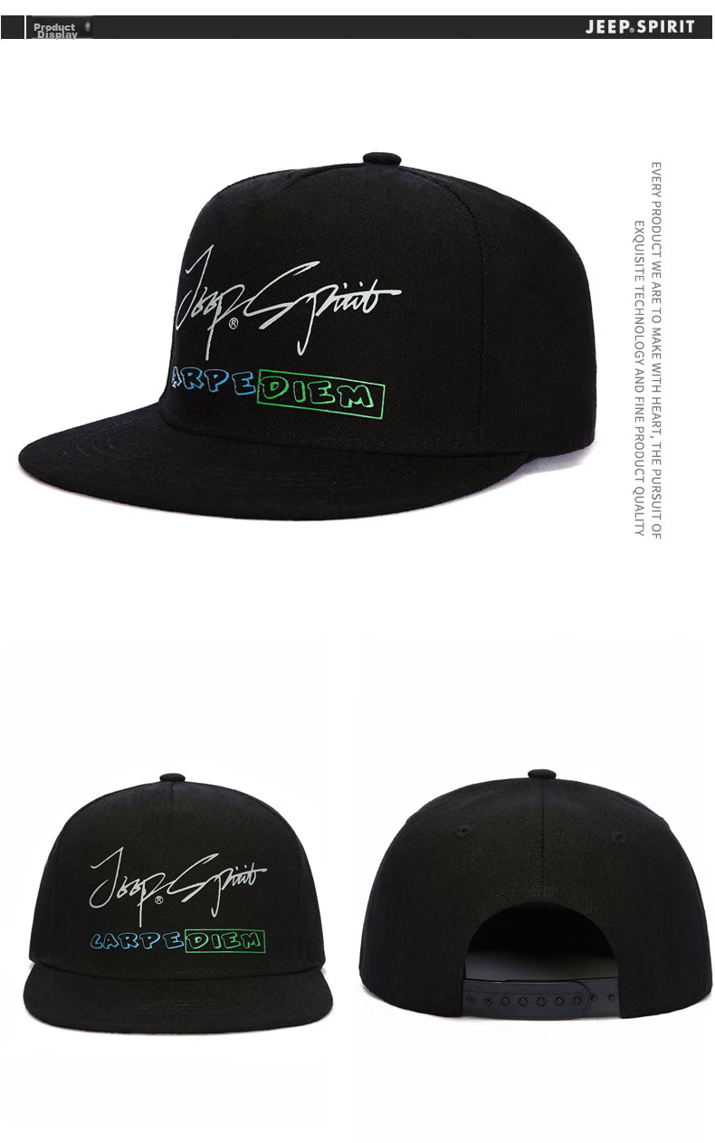 JEEP Men's Baseball Cap Fashion Trendy Duckbill Hat Sports Outdoor Travel Flat Brim Cap A0262 Black 4