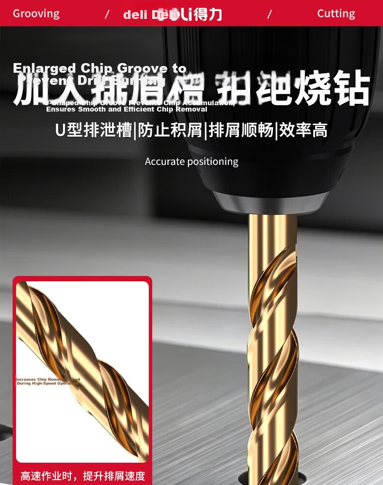 Deli 43 Twist Drill Industrial Grade Round Shank High Hardness Fast Drilling Stainless Steel Aluminum Alloy [3.2mm] 10 Pieces 8