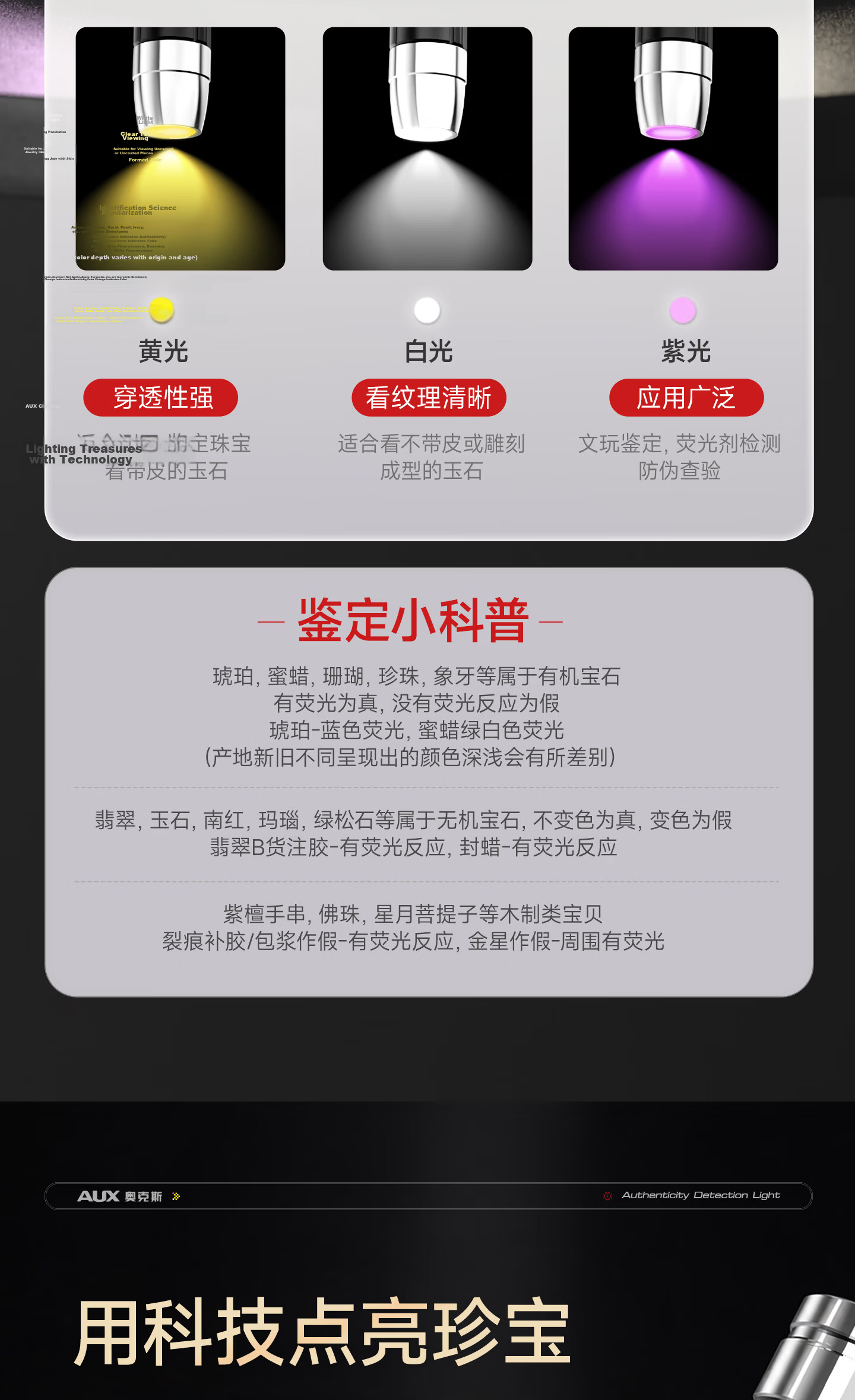 AUX Jade Identification Flashlight High-Power Jewelry and Jadeite UV 365nm Ultraviolet Fluorescent Lamp for Collectibles 8