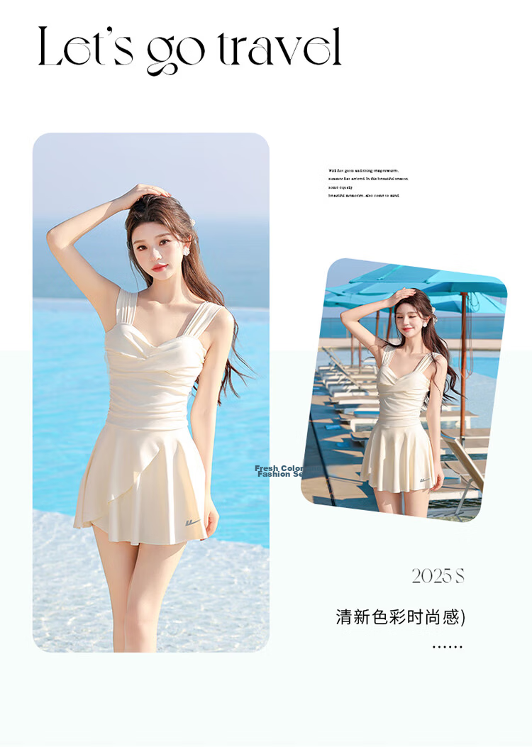 Huili One-Piece Swimsuit Dress for Women, Sexy, Tummy-Concealing, Slimming, Elegant, Suitable for Hot Springs And Vacations, 15255H1L, Green, Size L 15