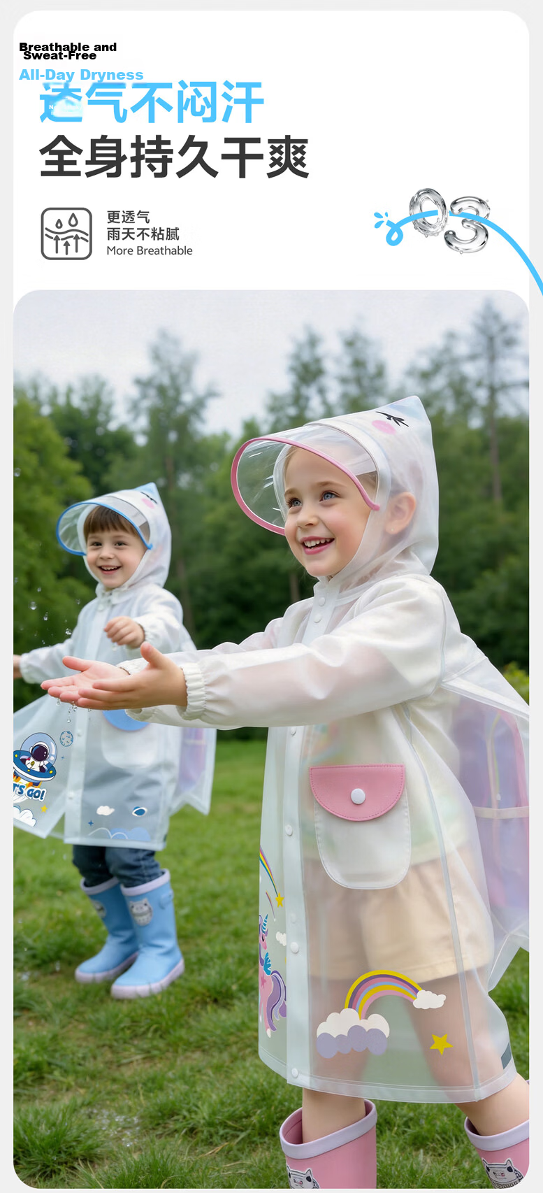 TIANTIANZAI Kids Raincoat Waterproof Cartoon Backpack Rain Poncho for Boys and Girls Kindergarten and Elementary School Students 9