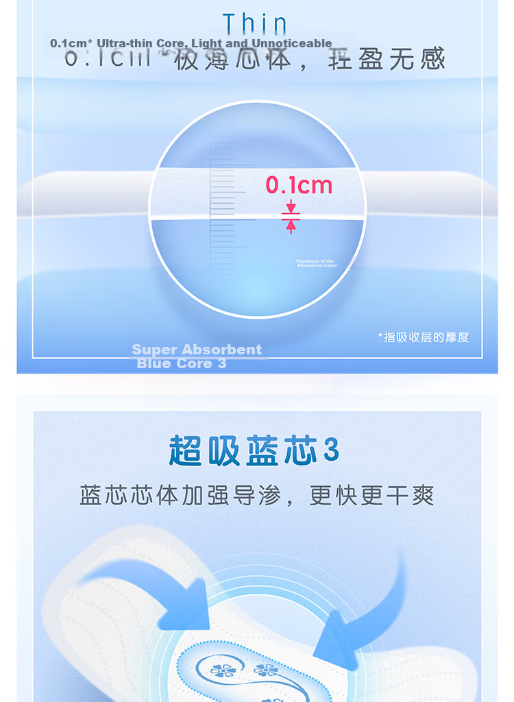 ABC KMS Lightweight Thin Healthy Formula Ultra-Thin Invisible Panty Liners Sanitary Napkins JD Self-Operated 163mm*66pcs 6
