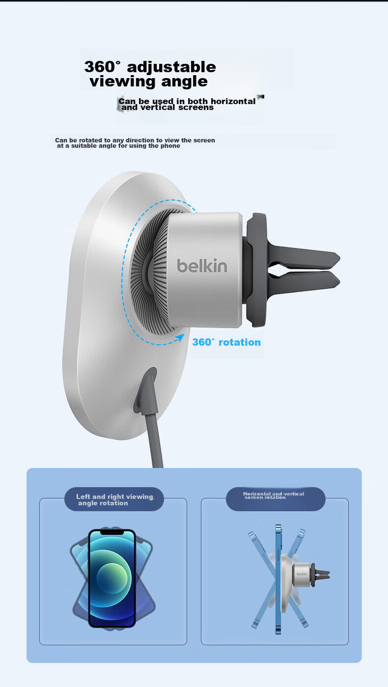 BELKIN Car Charger for Apple Phones, MagSafe Magnetic 10W Fast Charging, Air Vent Phone Holder for Navigation, WIC004 4