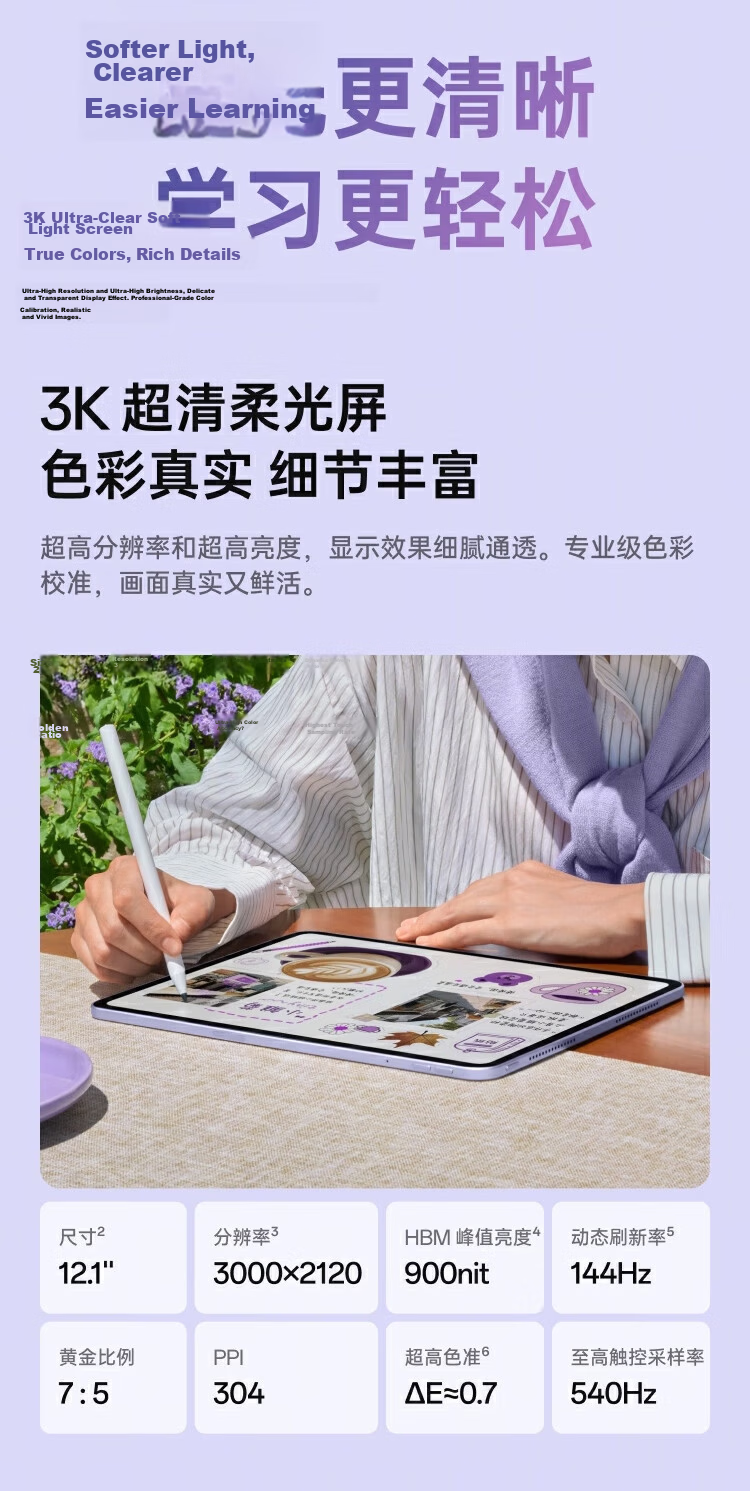 OPPO Pad 5 [Sun Yingsha's Same Tablet], Subsidized, 12.1-Inch Tablet Computer, Dimensity 9400+ Flagship Chip, 8GB+256GB, Lucky Purple, Soft Light Versio 6