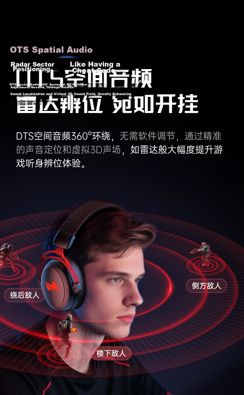 MICROKIA Delta Champion Recommended | Professional Gaming Headset Bluetooth Wireless 2.4G Four-Mode FPS Sound Positioning for PUBG CSGO Laptop 17