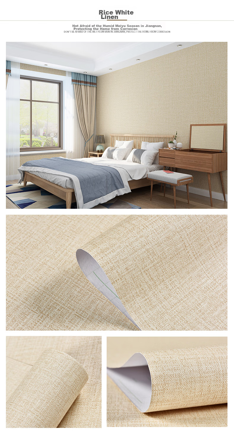 Gongxun Self-Adhesive Linen Texture Wallpaper, Furniture Renovation, Dormitory Wall Decoration Sticker, Beige, 60*500cm 4