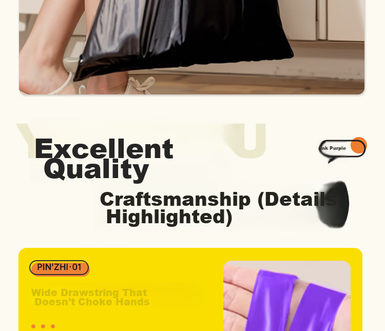 Bendi Black Drawstring Trash Bags 45x50cm 80pcs Double-Sided 2.4 Mil Thickened Tear-Resistant Household Carry Handle 14