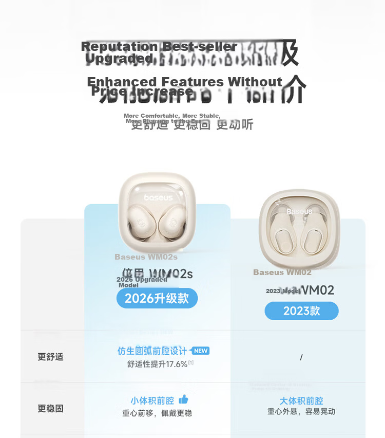 Baseus WM02s Bluetooth Earbuds 2026 Upgraded AI Sleep In-Ear True Wireless Earphones Low Latency Bluetooth 6.0 Physical Noise Cancellation for Apple Huawei Xiaomi 4