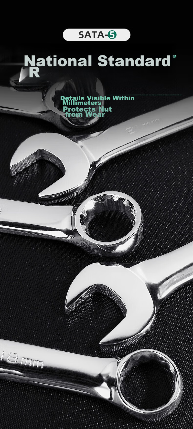 SATA Fully Polished Dual-Purpose Wrench, Adjustable Spanner, Open-End Wrench, Plum Blossom Wrench, Automotive Repair Ratchet Wrench, 10MM, 40205 7