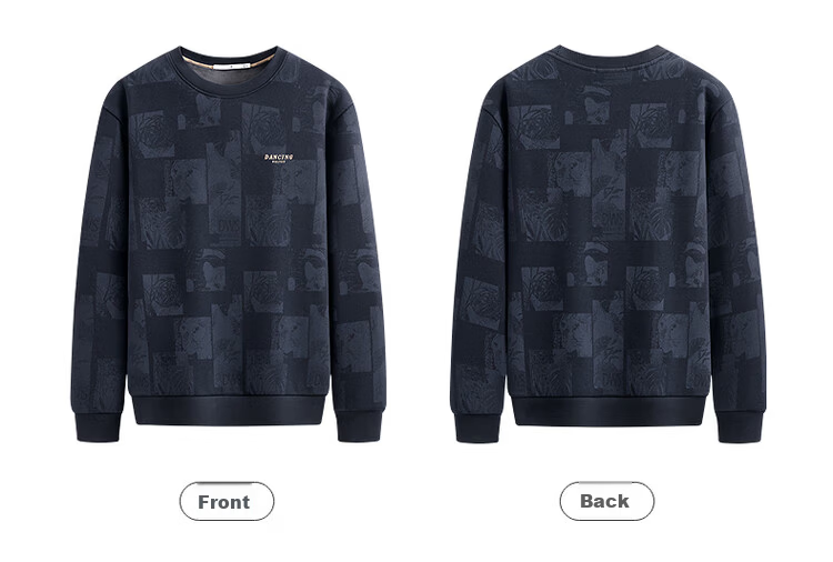 Dance with Wolves [Fleece Lined Thickened] Trendy All-Over Print Crewneck Sweatshirt Men Warm Antibacterial Pullover Top 102 Dark Blue L 8
