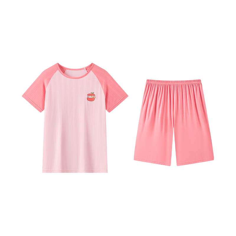 DEESHA [7A Antibacterial Comfort] Children's Pajama Set, Air Conditioning Wear, Spring And Autumn Girls' Cooling Short-Sleeve Loungewear for Older Childre