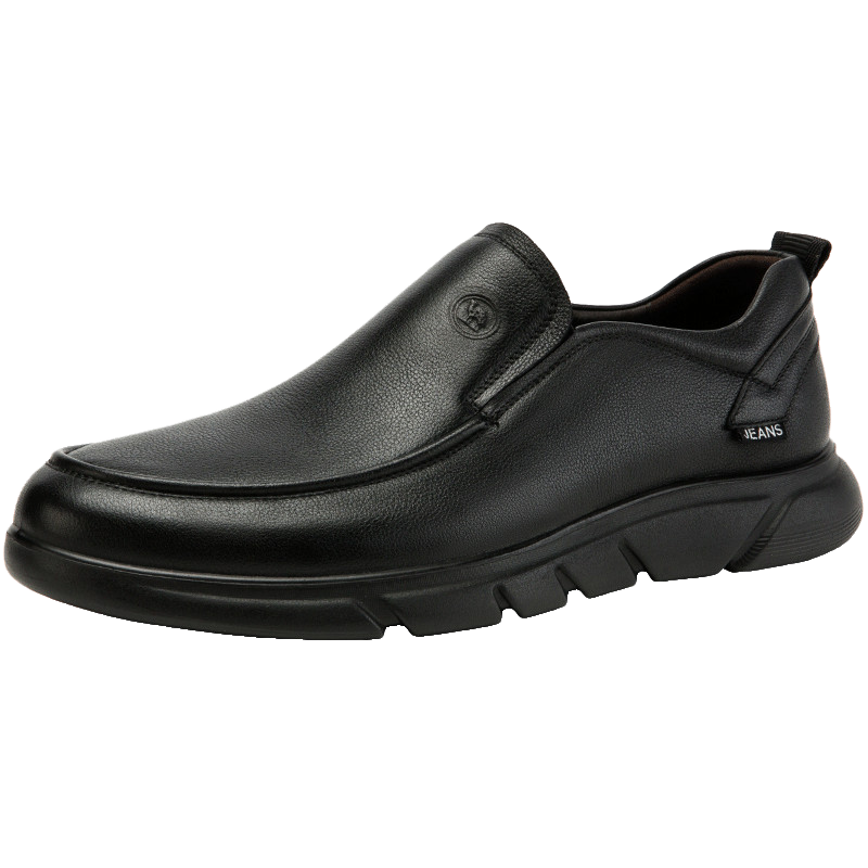 CAMEL Brand Leather Shoes, Men's Business Casual Shoes, Soft Sole And Upper, Dad's Slip-On Shoes, W932263660, Black, Size 44