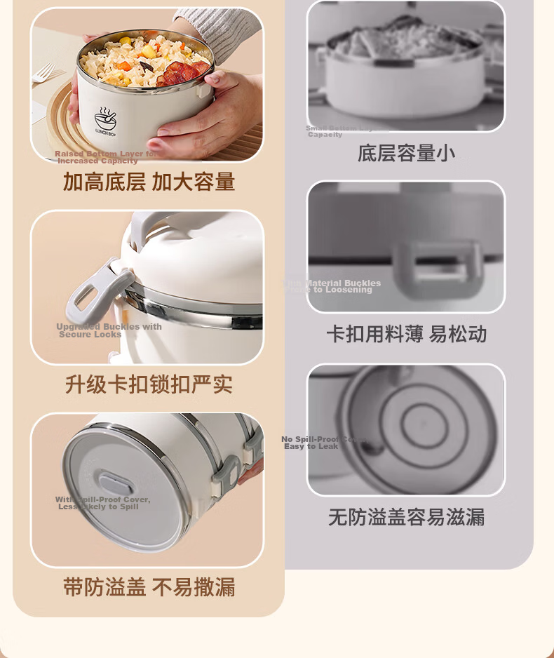 Ymer Multi-Layer Insulated Lunch Box Microwaveable Large Capacity Stainless Steel Double-Layer Bento Box for Office Workers 2