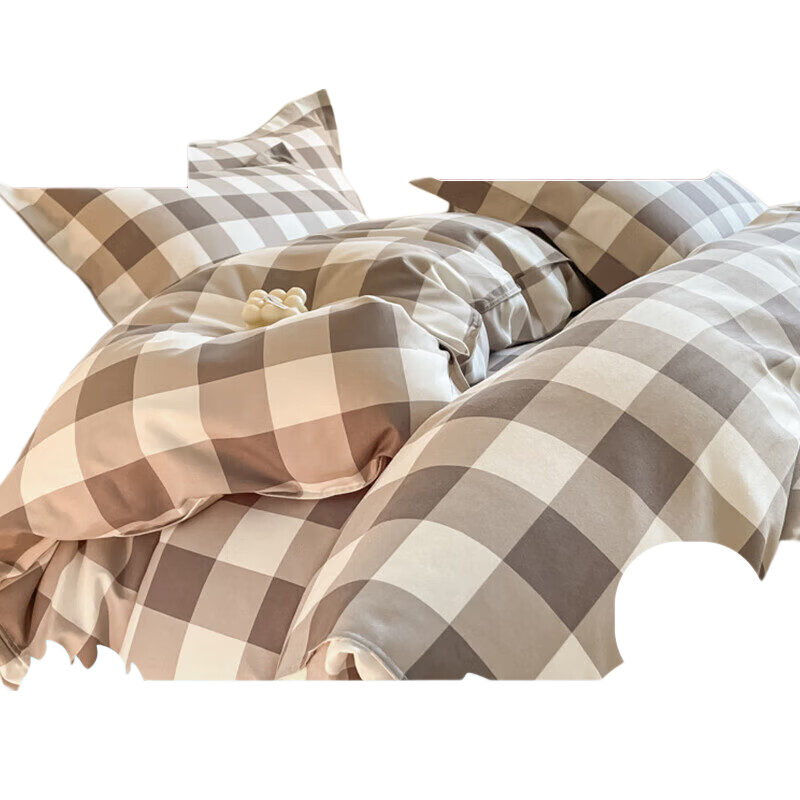 MUJI Workshop Fabric A-Class Brushed Cotton Duvet Cover 180x220cm Single Breathable Double Quilt Cover Coffee Plaid