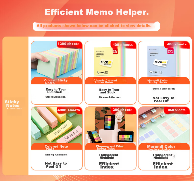 Deli 100 Sheets 4-Color Large Sticky Notes, 76*101mm Memo Pad/Note Pad/self-Adhesive Message Book, Office Supplies, 9083 1