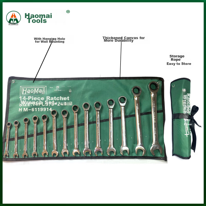 Haomai Ratchet Open-End and Box Wrench 7-Piece Set Household Auto Repair Wrenches (8-19mm) HM-6119907 8