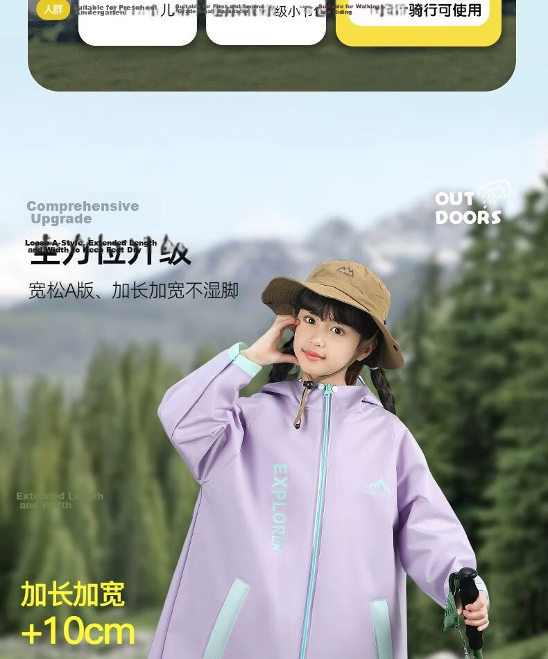 Beimei Children's Raincoat Long Full-Body Waterproof School Rain Poncho with Backpack Cover for Boys and Girls 8