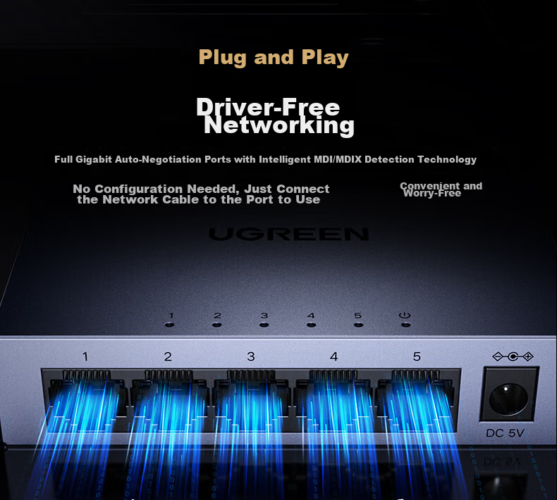 UGREEN 5-Port Gigabit Lite Managed Switch Web Smart Network Cable Splitter 4-Port Network Converter Switch Enterprise Dorm IPTV Splitter 65956 15