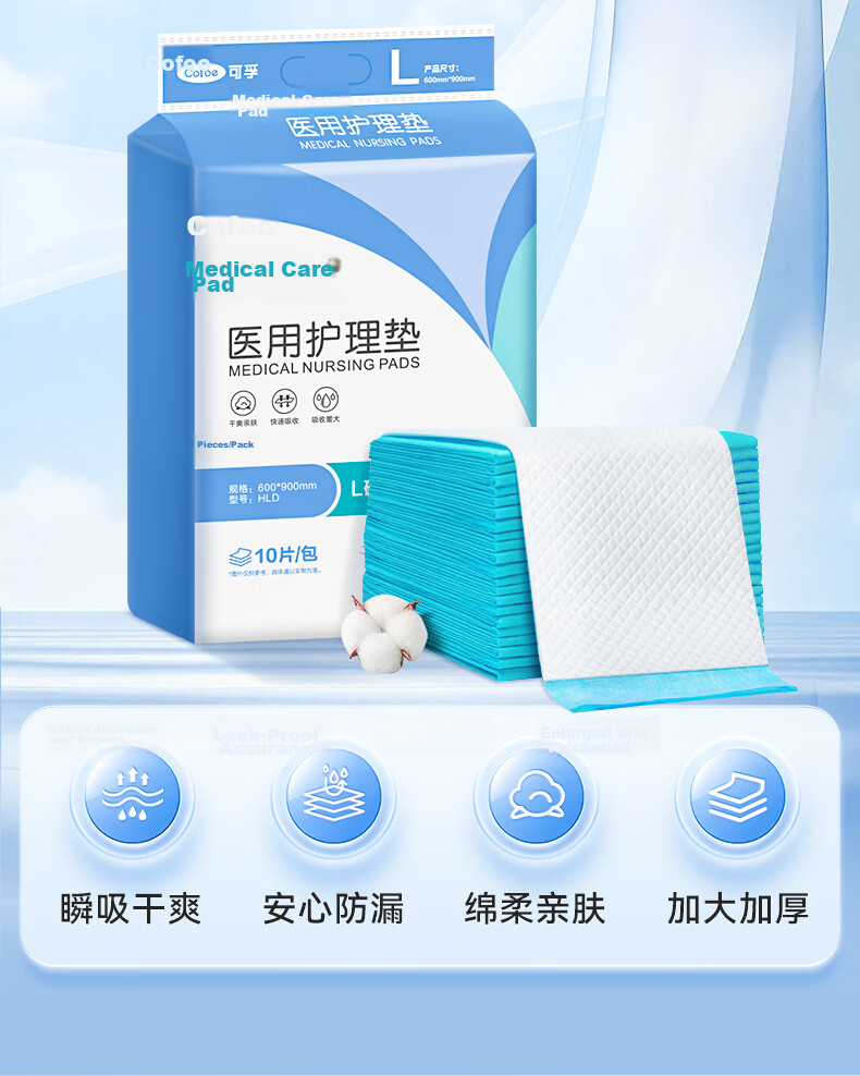 Kefu Adult Medical Care Pad, L Size, 10 Pieces (60*90cm), Elderly Incontinence Pad, Postpartum Maternity Pad, Disposable Bed Pad 3
