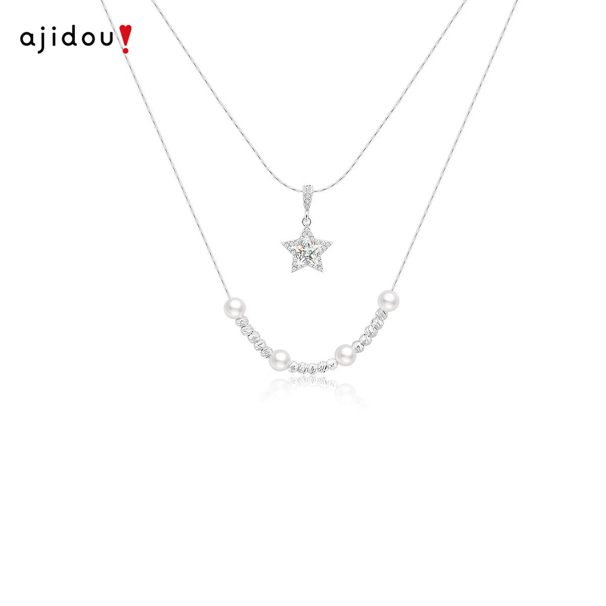 Aji Bean Women's Necklace Pearl Star Double Layer Stacking Design Niche Light Luxury Elegant Clavicle Chain