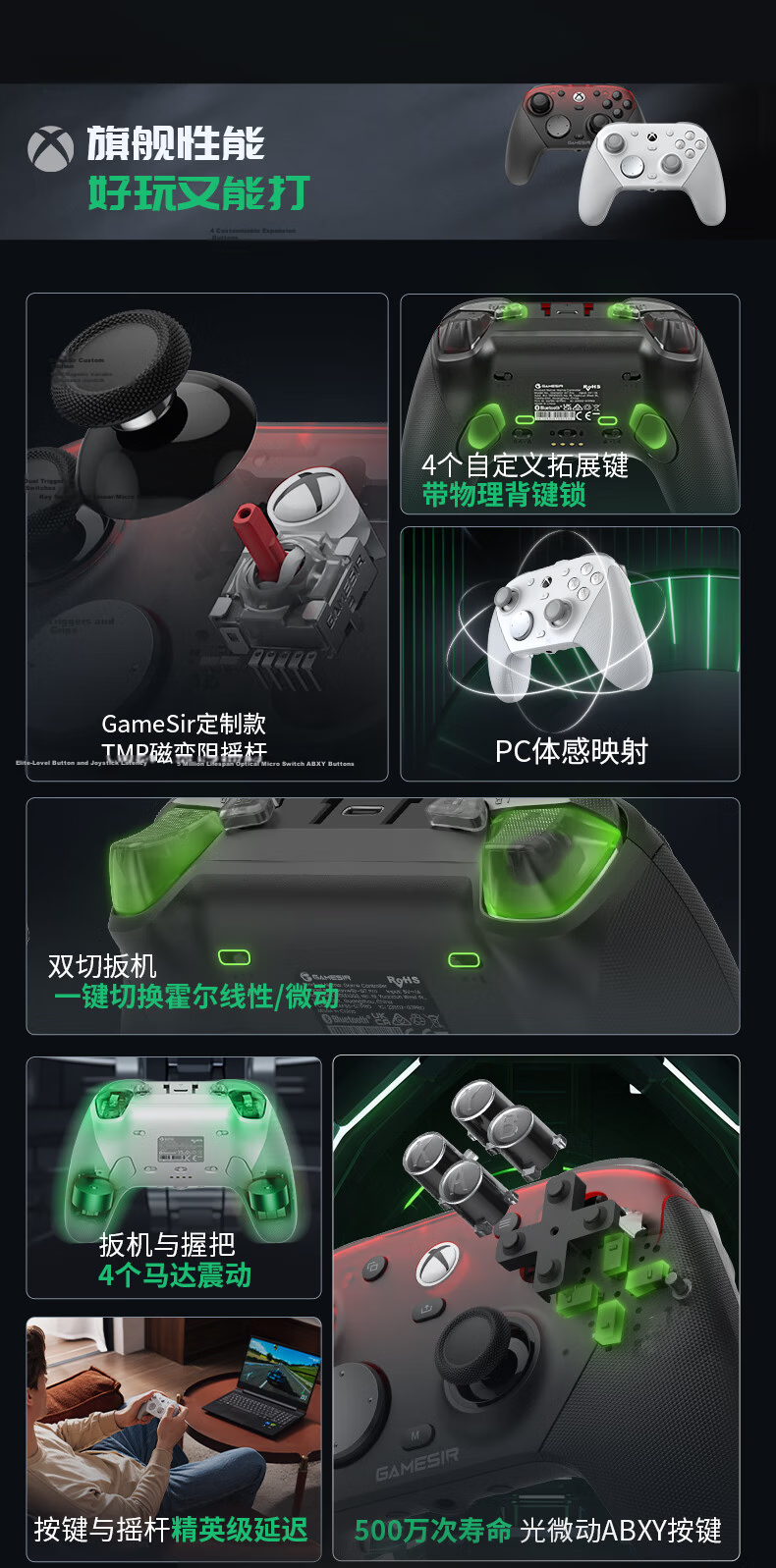 Galli G7 Pro Microsoft Xbox Licensed Elite Game Controller Uranus with Base TMR Joystick Bluetooth PC Wireless Steam Android TV Wired Horizon 6 4