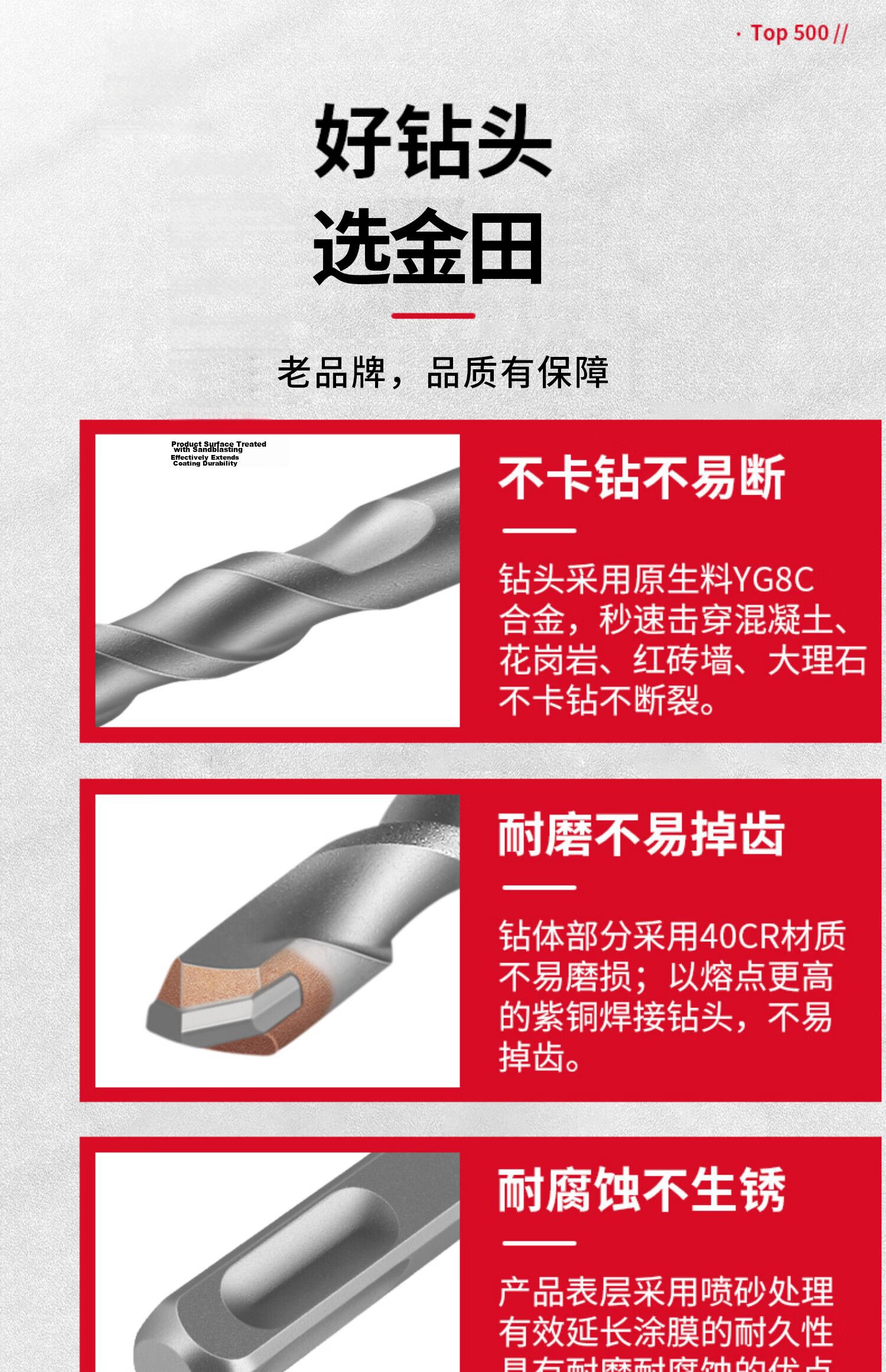 Jintian Square Shank Four-Flute Rotary Hammer Drill Bit Concrete Rebar Drilling 6x140mm Cross Four-Blade [Square Shank] 5