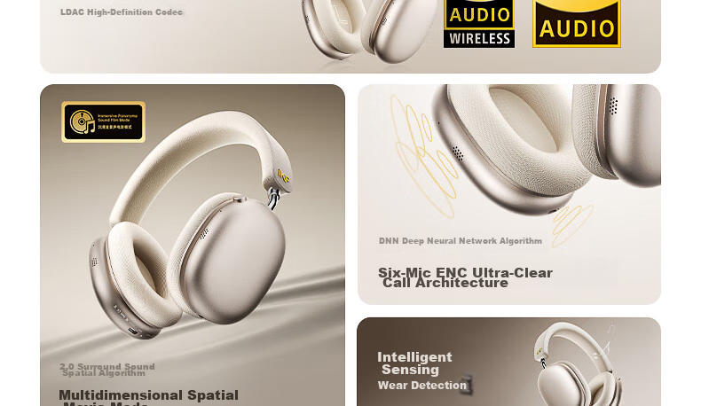 IKF Mars [Patent Dual-Sided Four-Drive Loop] Over-Ear Noise-Cancelling Bluetooth Headphones, Wireless And Wired, LDAC Protocol, Adaptive Noise Reduction, E-Sports Gaming, Low Latency, Distant Peak Blue 10