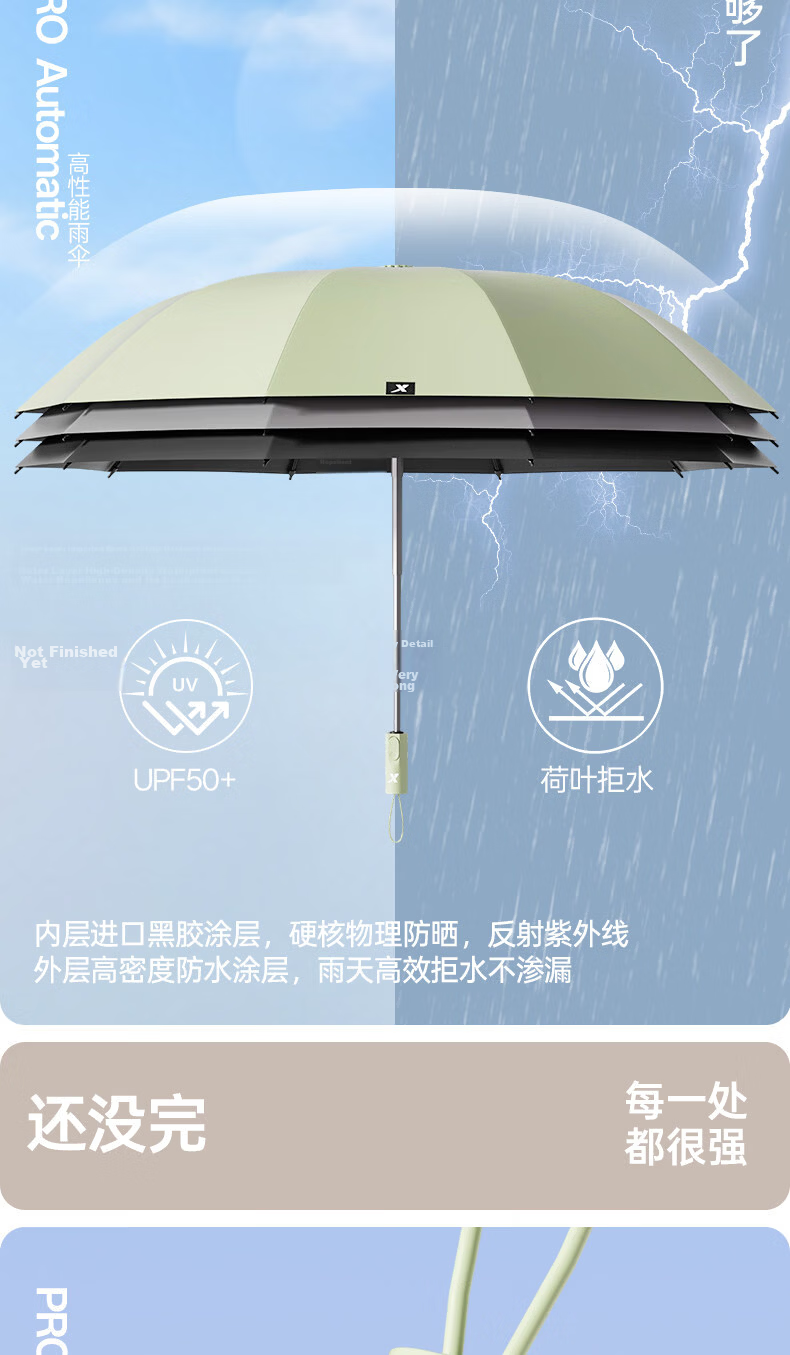 Xtep Fully Automatic Umbrella Unisex Extra Large Reinforced Thickened Dual-Use Folding Windproof Sunshade Student Black 10