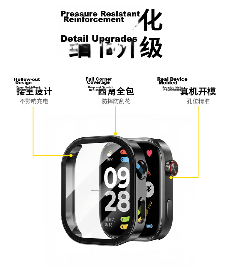 CHENSONG Protective Case and Tempered Film for Xiaomi Redmi Watch 6, PC Scratch-Resistant Durable Sensitive Touch Black 4