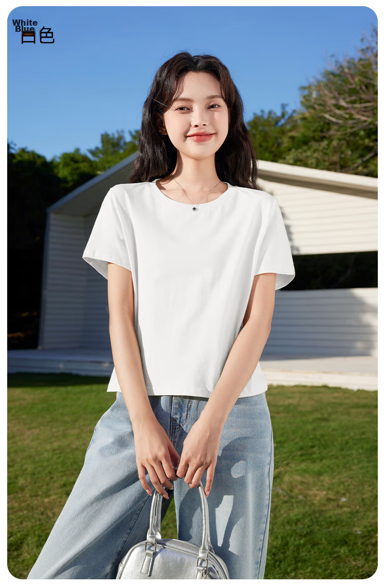 Baleno 100% Pure Cotton Short-Sleeve T-Shirt for Women, Summer 2026 Loose-Fit Cropped Casual Versatile Half-Sleeve Top for Petite Figures 19