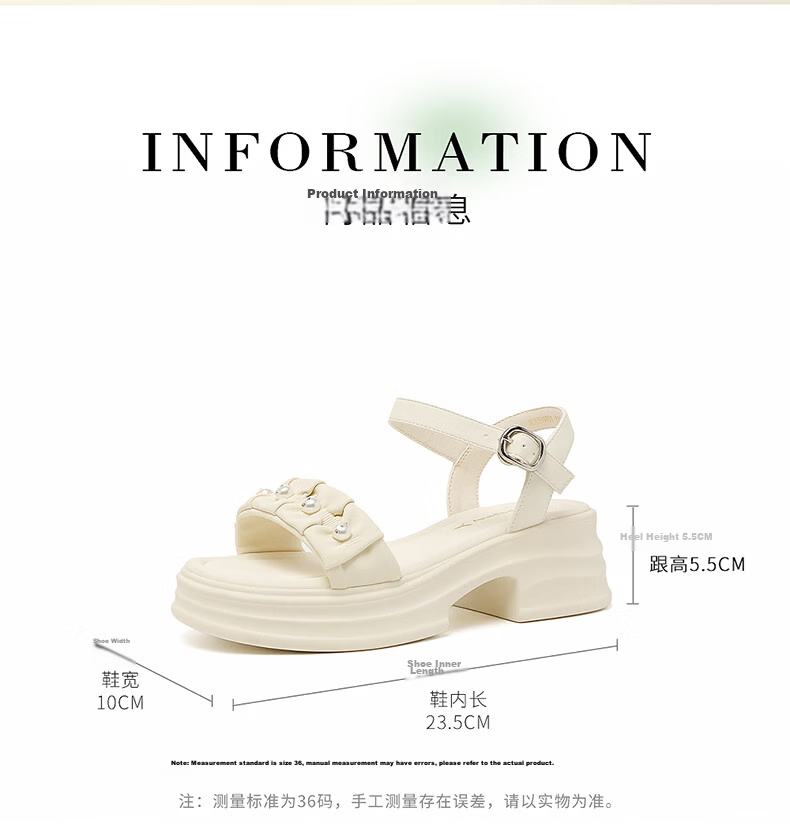 Red Dragonfly Women's Sandals New Thick Heel Height Increasing Platform One-Strap Open Toe Casual Shoes WLK266861 Beige Size 37 9