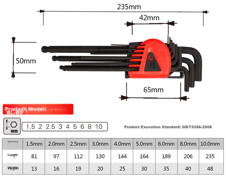 JETECH Blackened Extra Long Ball End Hex Key Wrench Set 9-Piece BL-B9 Household Repair Tool Kit 3