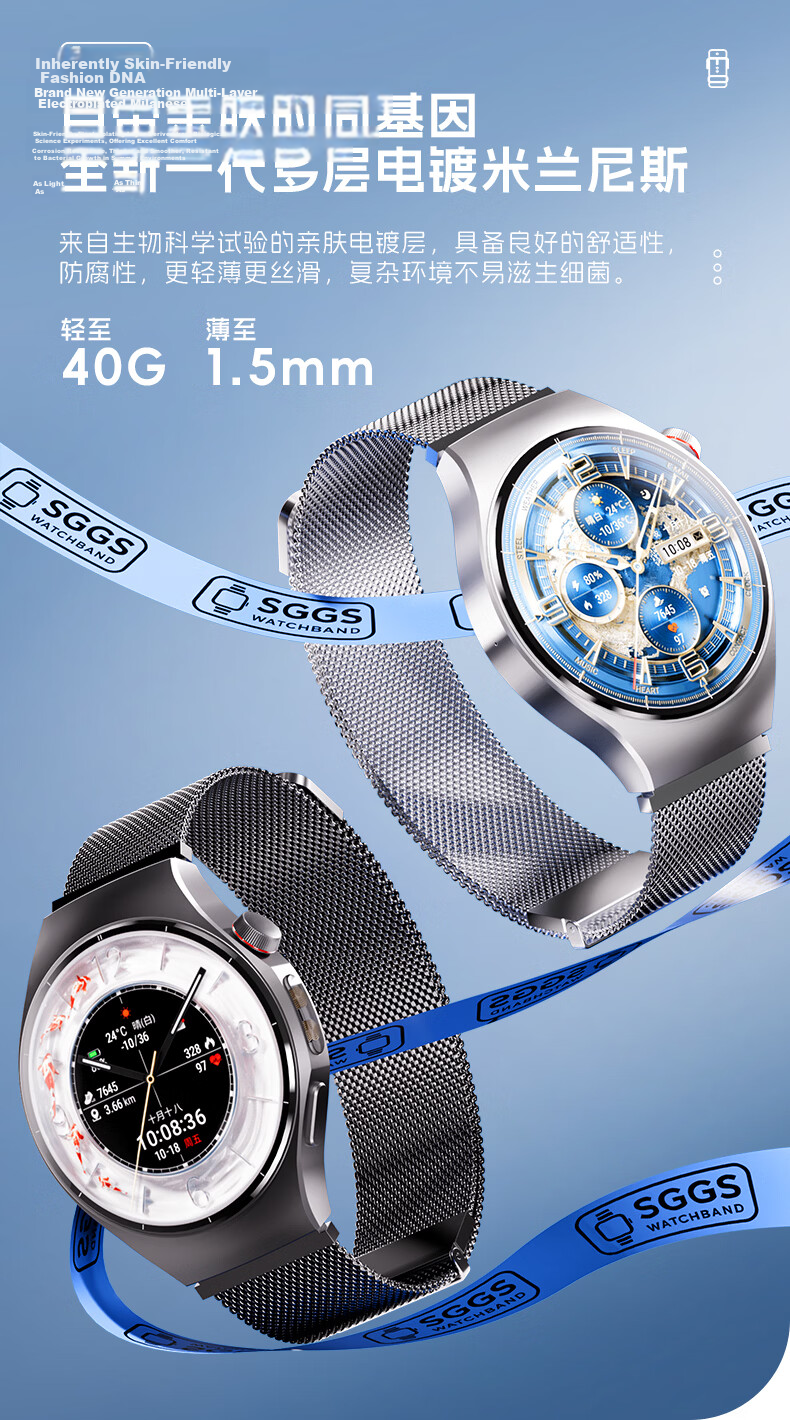 SGGS Upgraded Dual Magnetic Milanese Loop Strap for Huawei Watch GT6/6 Pro/GT5/5 Pro/GT4/Watch5 Black 46/48mm 6