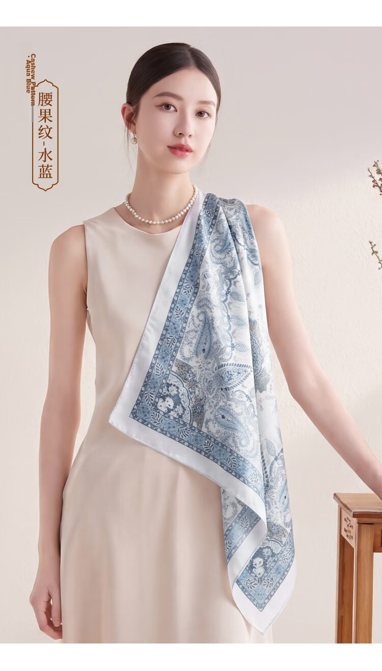 Shanghai Story 100% Mulberry Silk Square Scarf Satin Scarf Gift Box Cashew Pattern - Elegant Orange 8