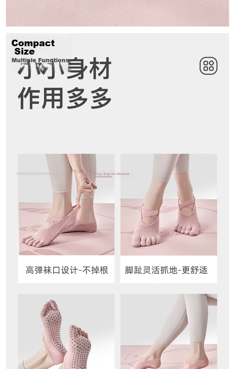 Duweike Non-Slip Yoga Socks Pilates Five-Toe Socks Women's Indoor Floor Sports Dance Socks with Straps Pink 2 Pairs Set 6
