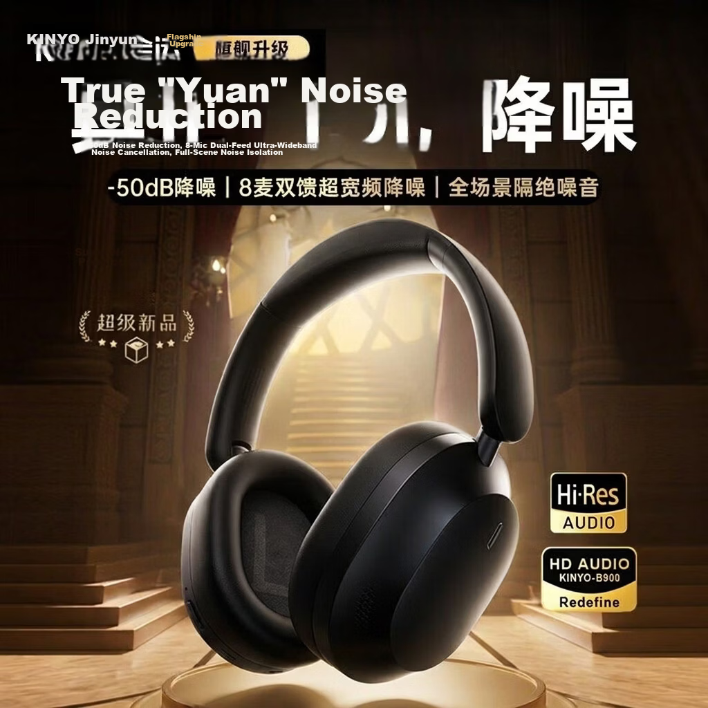 KINYO Active Noise Cancelling Bluetooth Headphones Over-Ear Wireless Music Gaming Headset Long Battery Life Student Noise Isolation